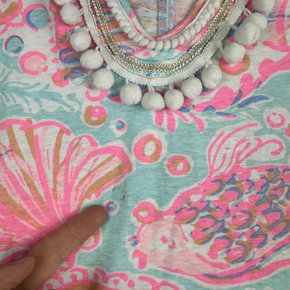 Lilly Pulitzer Dress Womens Small Multicolor Tropical Print Beaded Neck Shift - Picture 3 of 9